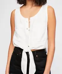 Free People Highway Cruisin' Tank Top White Tie Front Linen