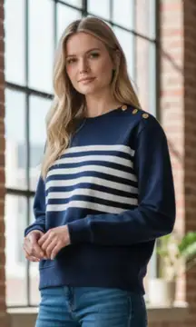 NWT Striped button-shoulder crewneck pullover