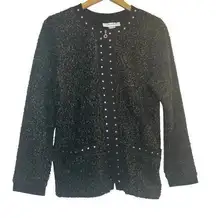 Cathy Daniels Black Gray Tweed Boucle Cardigan Sweater Jacket Full Zip Medium