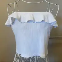 Forever 21 Strapless, Sleeveless Ribbed Cropped White Tube Top with Ruffle