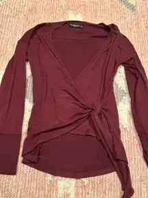 Y2K styled Abercrombie deep red wrap sweater