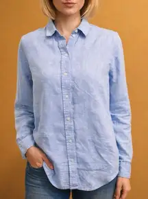 Everlane Light Blue Linen Button Front Shirt Long Sleeve Women's Size 6