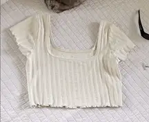 Aerie offline og original beige square neck cropped cotton ribbed baby tee M​