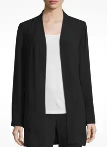 EILEEN FISHER Silk Georgette Crepe Kimono Long light cardigan Jacket in Black L