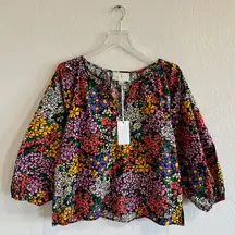 NWT Flora Bea NYC Marita Blouse in Poppins Multicolor Floral Print Size Small