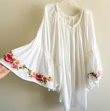 Johnny Was Casey bell sleeve tunic coverup White Floral Embroidery XL