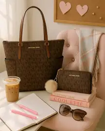 Michael Kors Brown Monogram Tote & Wallet Set – NWT​