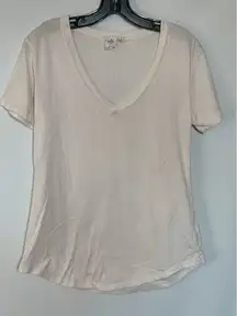 White Crow Buckle V Neck Raw Edge Light Pink T Shirt Size Small