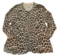 Susan Bristol Leopard Print Open Front Cardigan Sweater Size XL