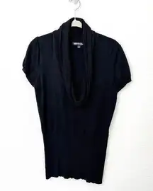 [Express] Black Cowl Neck Ribbed Knit Short Sleeve Sweater Top Size Medium M