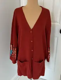 Bob Mackie Southwestern Embroidered Rust Cardigan Sweater