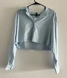 H&M Cropped Shirt Womens Small Light Blue Collared Button Up Cotton