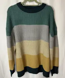Sew In Love Lightweight Blue Green Yellow Striped Crewneck Sweater Sz 2X