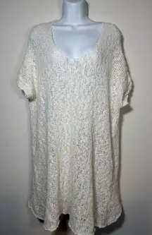 FREE PEOPLE Winter White Cream Cotton Dress Oversized Sweater Short sleeve XS