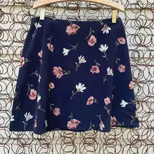 Vintage 90s Wrapper floral bud mini skirt navy pink 11/12