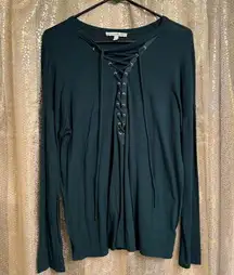 EXPRESS  One Eleven Dark Green Lace Up Long Sleeve Top Medium