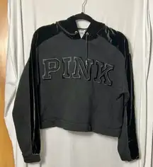 PINK Victoria's Secret Black Velvet Cropped Hoodie Size Small