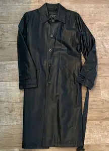 Black faux leather long trench coat