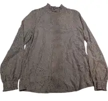 Cable & Gauge Lace Mock Neck Long Sleeve Blouse Top Women XL Beige Sheer