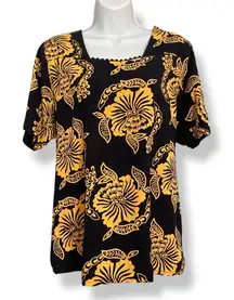 Tropical Blouse Square Neckline Floral‎ Short Sleeves Tie Back Women