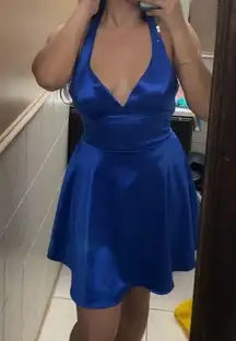 Blue Lace Up Back Flare Mini Dress