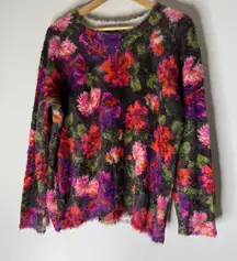 Anthropologie Ariel Eyelash Sweater Floral Long Sleeve Soft L