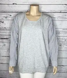 Lane Bryant Size 22/24 Gray - Blue & White Stripe Mixed Fabric Sweatshirt Top