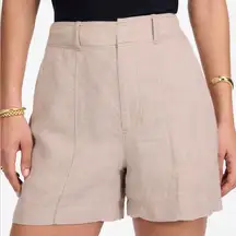 Madewell Pintucked Shorts in 100% Linen Oat Tan Beige High Rise NWT‎ Size 6