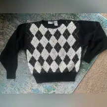 Vintage 90s Liz Claiborne sequin diamond print lambs wool sweater, size medium
