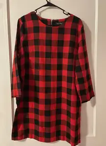 charlie paige dress buffalo check plaid red black long sleeve Large Knee Length
