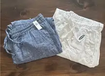 Old Navy‎ Linen Blend Pants Set Of 2 Women's Size XL White Chambray Blue Elastic