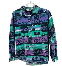 Krazy Kat 80s abstract art to wear long sleeve button up cotton casual vintage L