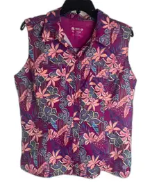 Reel Legends Purple Floral Sleeveless Button Front Mariner Top Size‎ PL