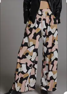 Anthropologie Black and White Wide Leg Jumpsuit with Abstract Print