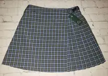 NWT Wild Fable Pleated A-line Plaid Mini Skirt Size Small Blue & Green