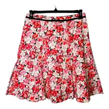 Notations Petite Floral Panel Swing Skirt Pink White Ribbon Detail Women Size PL