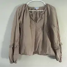 Evereve Cream Tan Neutral Long Sleeve Balloon Sleeve Blouse Boho Bohemian Small