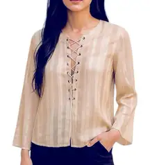 J.O.A. Cream Metallic Shimmer Corset Blouse Long Sleeve Large NWT