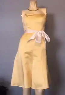 David's Bridal  canary yellow formal dress with sash