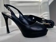 Vintage YSL Saint Laurent Janis Peep-toe Platform Slingback Size 38.5 8.5