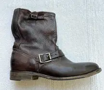 Vintage Shoe Company Brown Slouchy Leather Biker Buckle Boots 8.5