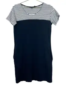 Theory Navy Colorblock Striped‎ T-Shirt Dress Pima Cotton Size XS
