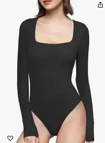 PUMIEY Women's Square Neck Long Sleeve Bodysuit Sexy Body Suit Tops Smoke Cloud Pro