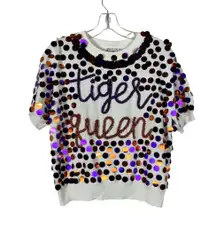 Queen Of Sparkles Tiger Queen Clemson SC Sequin Short Sleeve Sweater Top Small S