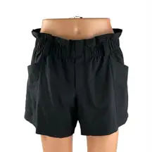 Athleta Skyline Women's Black High Waisted Pleated Paperbag Mini Shorts Size 6