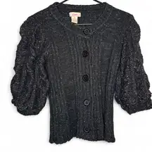 Candies size S black metallic cardigan with puffy sleeves / ruffles / buttons