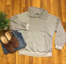 BTFBM Gray Textured Quarter Zip Long Sleeve Pullover Sweatshirt Womens Large