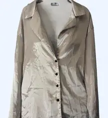 Silver satin button up blouse #glam #regency L