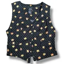 Vintage 90s  Floral Print Tailored Suit Waistcoat Vest Adjustable Tie Back 10