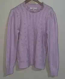 Loft Ruffle Neck Puff Sleeve Lilac Cable Knit Sweater Size XS Petite
